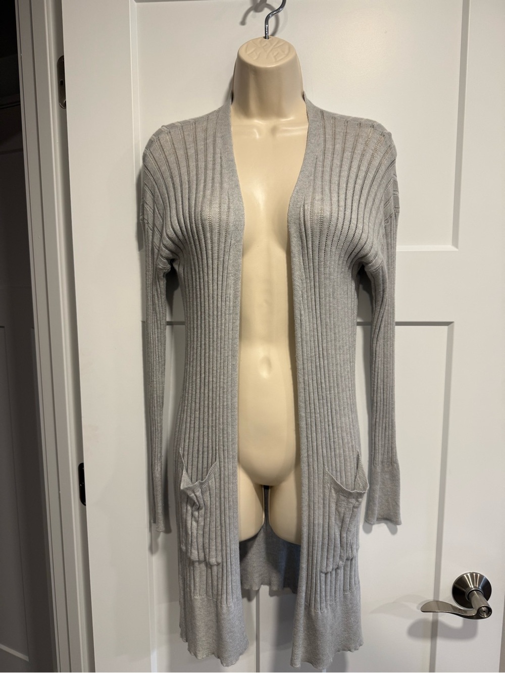 Pink Rose Gray Ribbed Longline Cardigan Sweater Size S